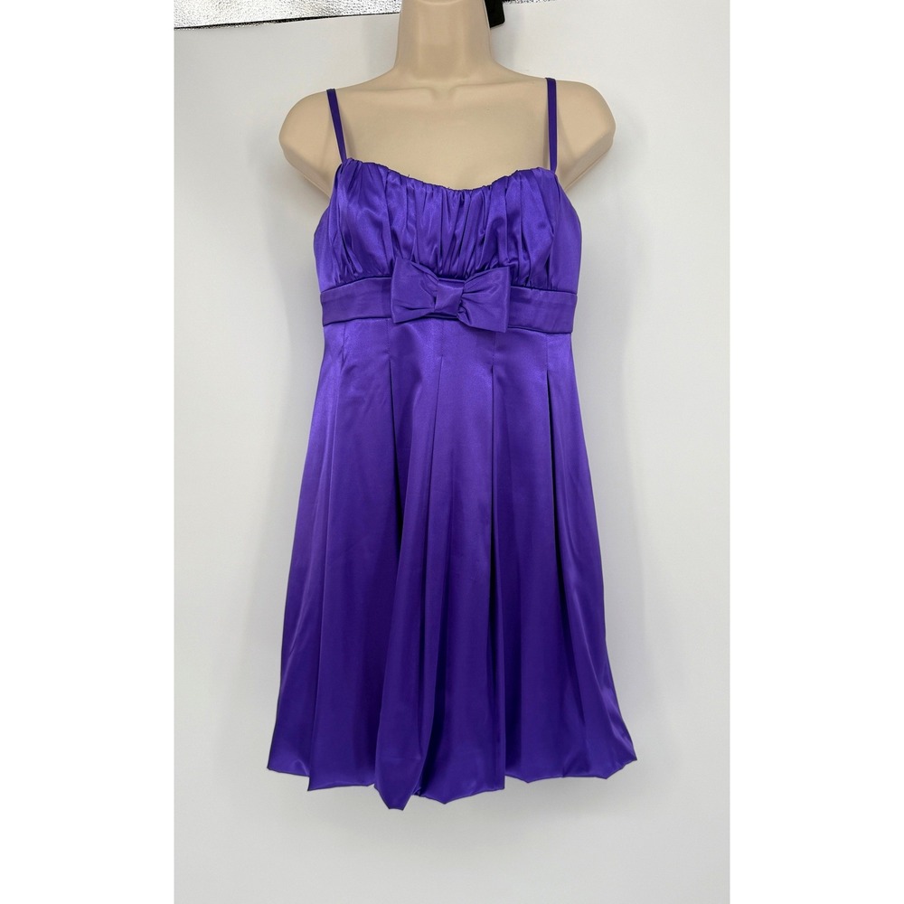 Foxy Purple Satin Babydoll Dress Bow Empire Waist Party Y2K Fairy Sz M - Picture 1 of 14